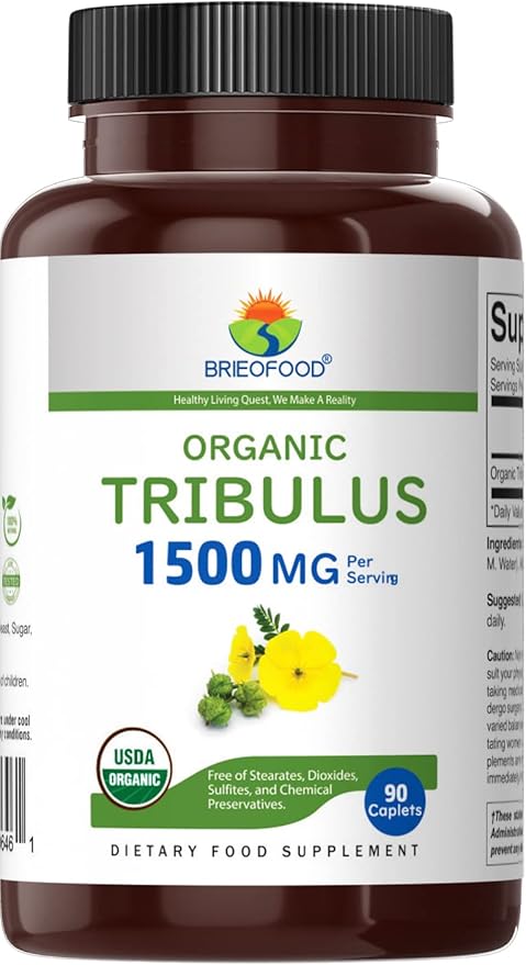 Brieofood Organic Tribulus 1500mg, 45 Servings, Vegetarian, Gluten Free, 90 Vegetarian Tablets
