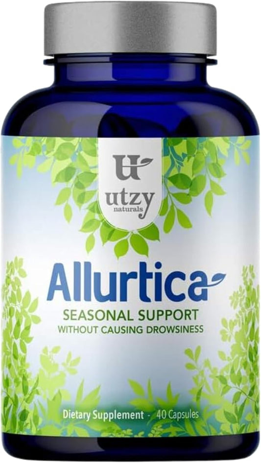 Allurtica | Sinus & Respiratory Support Supplement with Quercetin and Stinging Nettle | Seasonal Support for Adults & Kids | Non Drowsy | 40 Capsules