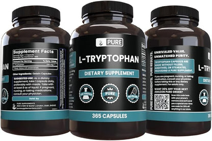 Pure Original Ingredients L-Tryptophan (365 Capsules) No Magnesium Or Rice Fillers, Always Pure, Lab Verified