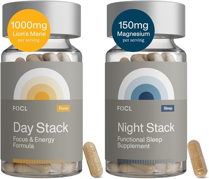 FOCL AM PM Nootropic Functional Supplement for Daytime Focus + Nighttime Recovery | AM - Supports Focus Energy Memory Cognitive Performance | PM Supports Calm Restful Restorative Sleep, Melatonin-Free