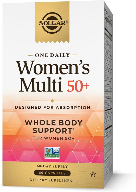 Solgar One Daily Women's Multi 50+ Whole Body Support for Women 50 and Older - Highly Absorbable Heart, Bone & Breast Health, Energy, Stress, Hair Skin & Nails Multivitamin, 60 Vegan Capsule Servings