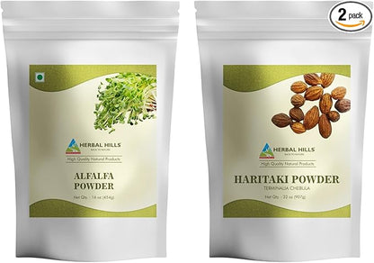 HERBAL HILLS Alfalfa Leaf Powder and Haritaki Powder Pack of 2 Combo