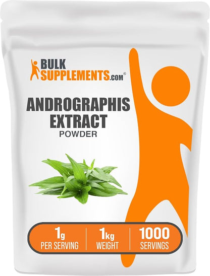 BulkSupplements.com Andrographis Extract Powder - Andrographis Paniculata, Herbal Supplement, Andrographis Powder - Gluten Free, 1000mg per Serving, 1kg (2.2 lbs) (Pack of 1)