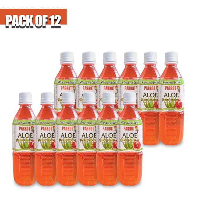 Parrot Aloe Vera Drink with pulp and Pomegranate flavor, Chewable Aloe added, Sweet and Refreshing Jucie Drink 16.9 fl.oz. (Pack of 10)
