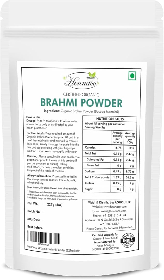 Bacopa Powder - Brahmi Powder, Bacopa Monnieri for Hair Health (227 GMS / 8 Ounces)