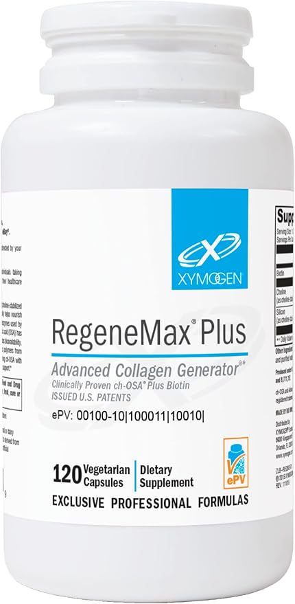 XYMOGEN RegeneMax Plus - Advanced Collagen Supplements with Biotin & Clinically Tested ch-OSA - Supports Skin, Hair, Nails & Bone Health - Collagen for Women & Men (120 Capsules)
