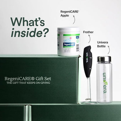 Univera RegeniCARE Gift Set with Bottle and Frother – Joint Support with Glucosamine, Univestin, MSM, Chondroitin – 30 Servings, Green Apple