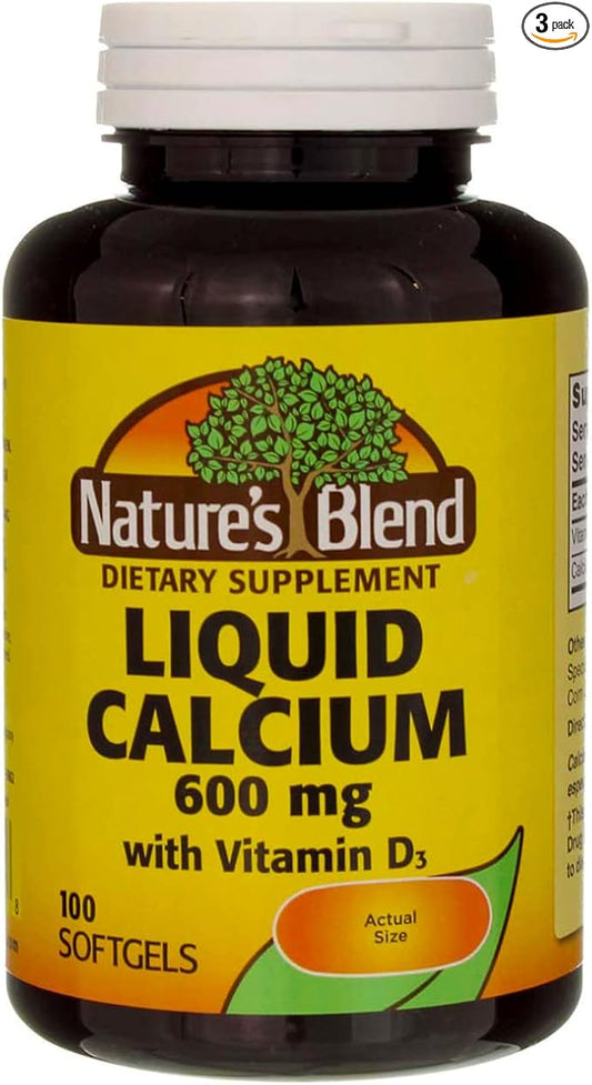 Liquid Calcium 600mg with D-3 (100 Softgels) 3 BOTTLES Total of 300 Softgels