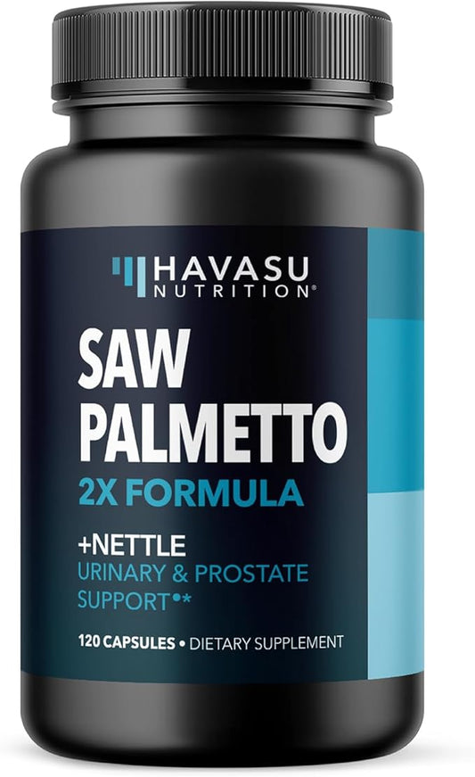 Saw Palmetto with Stinging Nettle Capsules - 2X Prostate Support Supplement for Men’s Health - 120 Count - DHT Blocker for Urinary Tract Function and Hair - Vegan, Non-GMO - 2 Month Supply