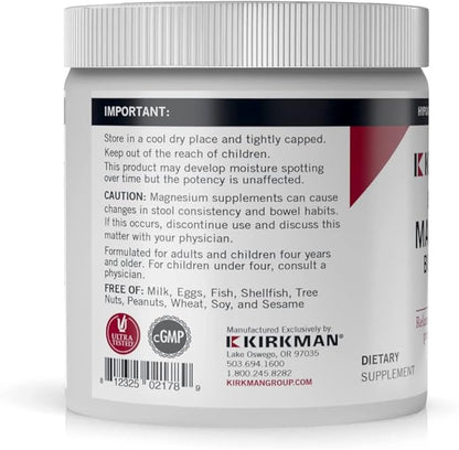 Kirkman - Buffered Magnesium Bisglycinate Powder - 4 oz - Relaxes Nerves & Muscles - Prompts Restful Sleep - Hypoallergenic