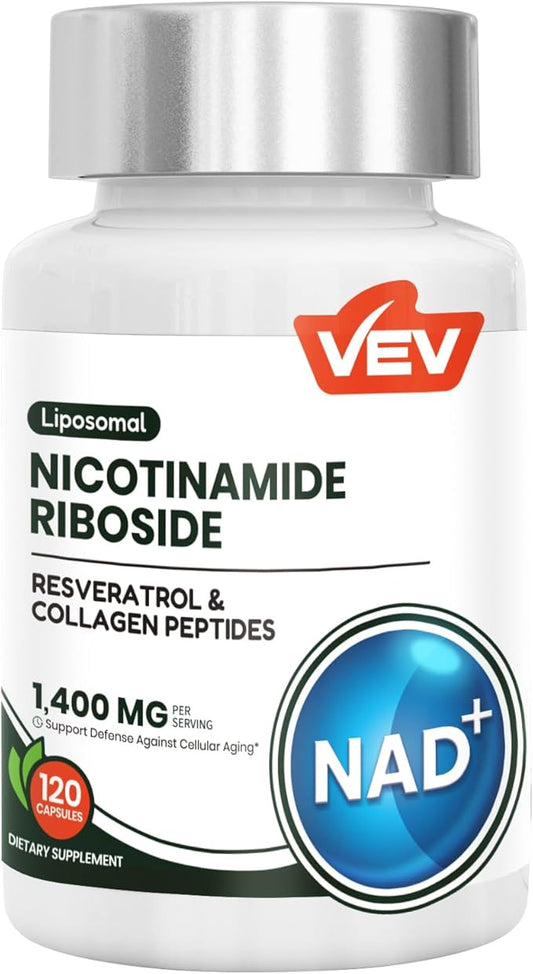VEV Liposomal NAD+ Supplement – NAD Resveratrol Supplement with Collagen, CoQ10, Quercetin – 120 Capsules – NAD Supplements for Women & Men – Cellular Energy & Wellness Support