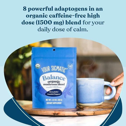 Four Sigmatic Adaptogen and Mushroom Blend Balance Mix | Adaptogen Supplement with Ashwagandha, Moringa, Holy Basil, Reishi, Chaga and More | Natural Stress Relief and Immune Support Supplement