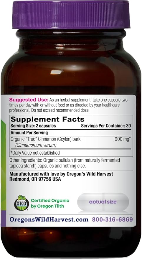 Oregon's Wild Harvest Organic True Cinnamon Ceylon 60 Count Vegan Capsules