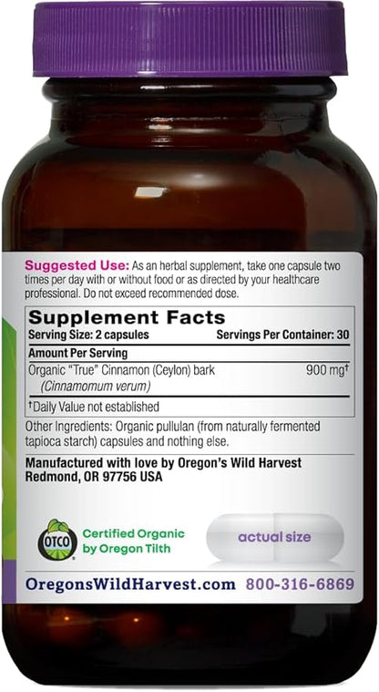 Oregon's Wild Harvest Organic True Cinnamon Ceylon 60 Count Vegan Capsules