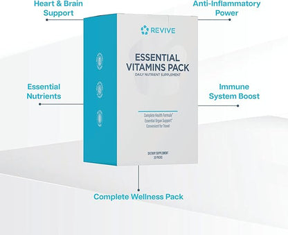 Revive MD Essential Vitamin Packs for Women & Men, Vitamins Pack Daily Nutrient Supplement - Travel-Friendly Multivitamin Packets with Arjuna & Turmeric Extract Support Heart, Joint, & Organ Health