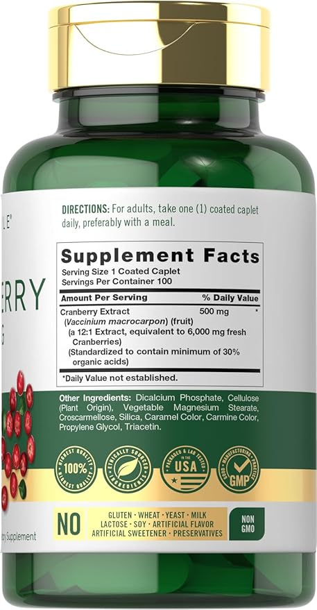 Carlyle Cranberry Pills | 500mg | 100 Caplets | Non-GMO, Gluten Free Supplement for Women & Men