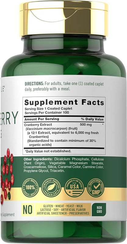 Carlyle Cranberry Pills | 500mg | 100 Caplets | Non-GMO, Gluten Free Supplement for Women & Men