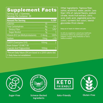Bulletproof Sugar-Free Tropical Energy Gummies, 60 Count, Supplement for Daily & Sustained Energy with 100mg CoQ10, Daily Value of B12, 100mg Brain Octane Oil