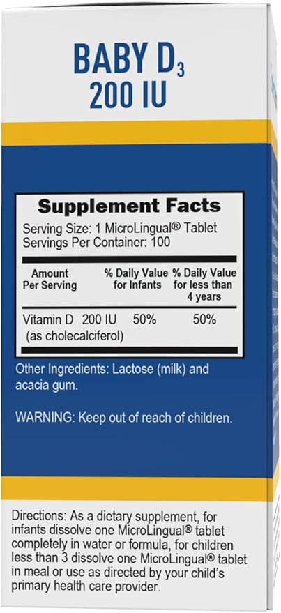 Superior Source Baby Vitamin D3 - Immune Support Supplement - Aids Healthy Bones & Teeth - Non-GMO & Gluten-Free - 100 MicroLingual Instant Dissolve Tablets