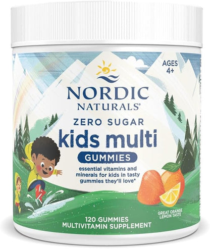 Nordic Naturals Zero Sugar Kids Multi Gummies, Orange Lemon - 120 Gummies - Great-Tasting Multivitamin for Ages 4+ - Supports Growth & Development - Non-GMO, Vegetarian - 30 Servings