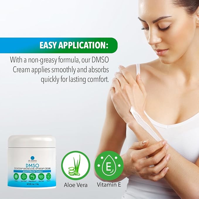 Dr. Robaina DMSO Cream - 99.9% Pure Pharmaceutical Grade | Skin Relief Formula with Zechstein Magnesium, Arnica, Aloe Vera, Vitamin E | Muscle & Joint Comfort | 4 oz | Made in USA