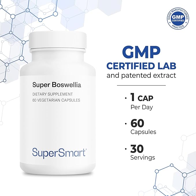 Supersmart - Super Boswellia Extract 100mg per Day (Patented & High Strength) - ApresFlex Boswellia Serrata Supplement - 20% AKBA | Non-GMO & Gluten Free - 60 Vegetarian Capsules