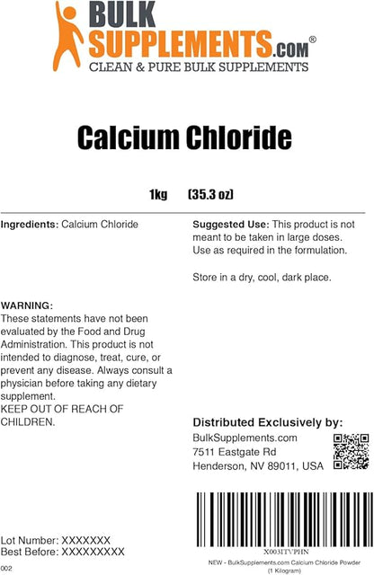 BulkSupplements.com Calcium Chloride Powder - Calcium Chloride Dihydrate, Food Grade Calcium Chloride, Calcium Supplement - Food Additive, Gluten Free, 1kg (2.2 lbs) (Pack of 1)