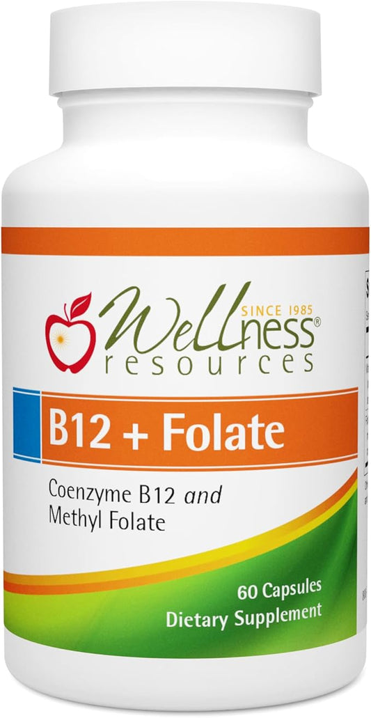 Wellness Resources B12 and Folate Supplement - Methyl B12 1000 & Methylated Folate for High Absorption, Gluten Free, Immune Support Supplement, B12 and Folate for MTHFR, 5-MTHF