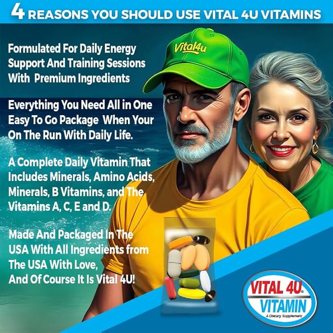 VITAL 4U® Vitamin - Premium Multivitamin for Men and Women | Supports Immune System, Energy, Heart Health, and Body Functions Plus Sports Nutrition with Joint Support - 30 Servings
