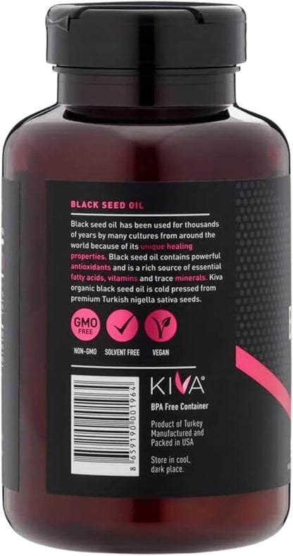 Kiva Black Seed Oil Softgel Capsules - Cold-Pressed (2000mg), 1.5%+ High Thymoquinone (TQ), 100% Turkish Nigella Sativa Seed Oil, 90 Vegan Softgels