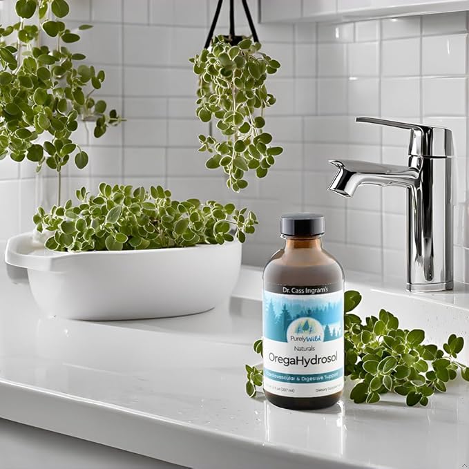 PURELY WILD Dr. Cass Ingram's OregaHydrosol - Wild Mediterranean Oregano Juice for Immune Support, Respiratory & Digestive Health - Non GMO Wild - Pure Steam-Distilled Essence (8 fl oz)
