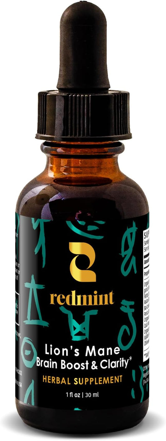 Redmint Lion's Mane Mushroom Herbal Tincture - Brain Boost & Clarity | Organic Immune Support Mushroom Supplement Rooted in Ancient TCM Wisdom for Focus, Memory Health & Wellness | 1 fl oz