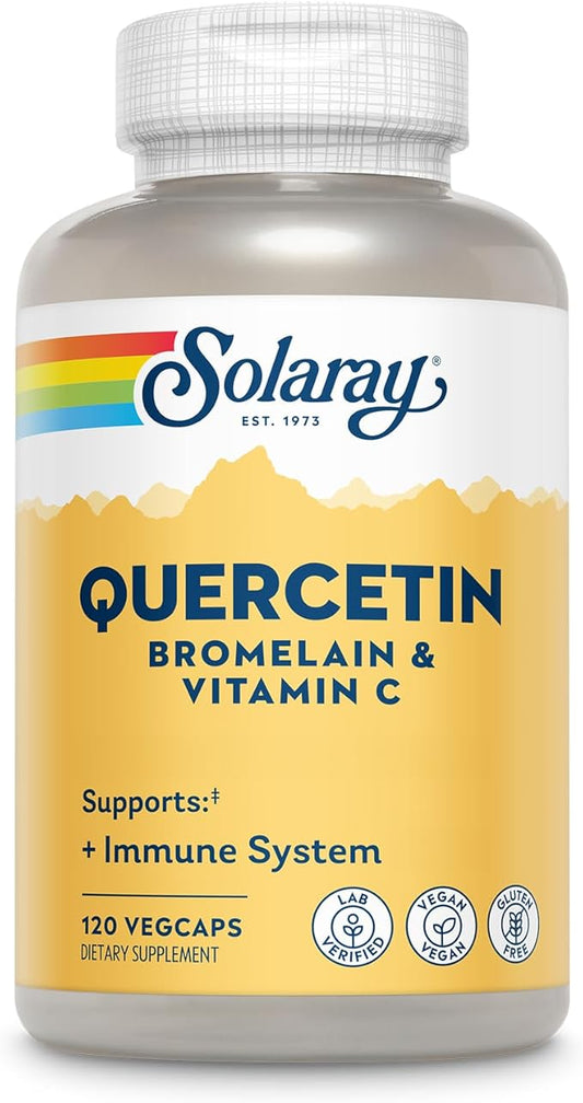 SOLARAY Quercetin with Bromelain and Vitamin C - Immune Support Supplement - Antioxidant and Heart Health Complex with Quercetin 500mg and 1235mg VIT C - Vegan, 60-Day Guarantee, 60 Serv, 120 VegCaps