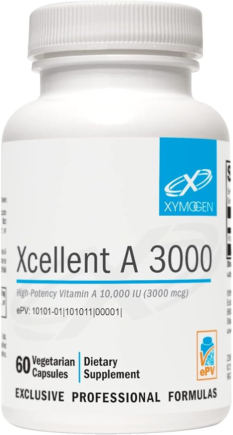XYMOGEN Xcellent A 3000 - 10,000 IU High-Potency Vitamin A Supplement (Retinyl Palmitate) - Supports Healthy Immune Function, Healthy Skin + Mucous Membranes (60 Capsules)