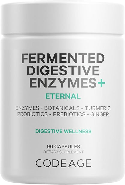 Codeage Fermented Digestive Enzymes Supplement 3-Month Supply - 14 Digestive Enzymes, Probiotics, Prebiotics, Fermented Botanicals, Plant-Based Multi Pancreatic Enzymes - 1 Capsule a Day - 90 Capsules