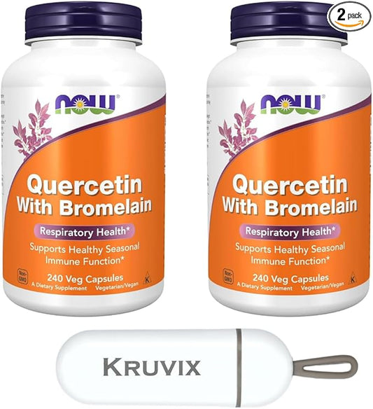 NOW Foods Supplements, Quercetin with Bromelain | Balanced Immune System* | 240 Veg Capsules - Pack of 2 with Pill Organizer
