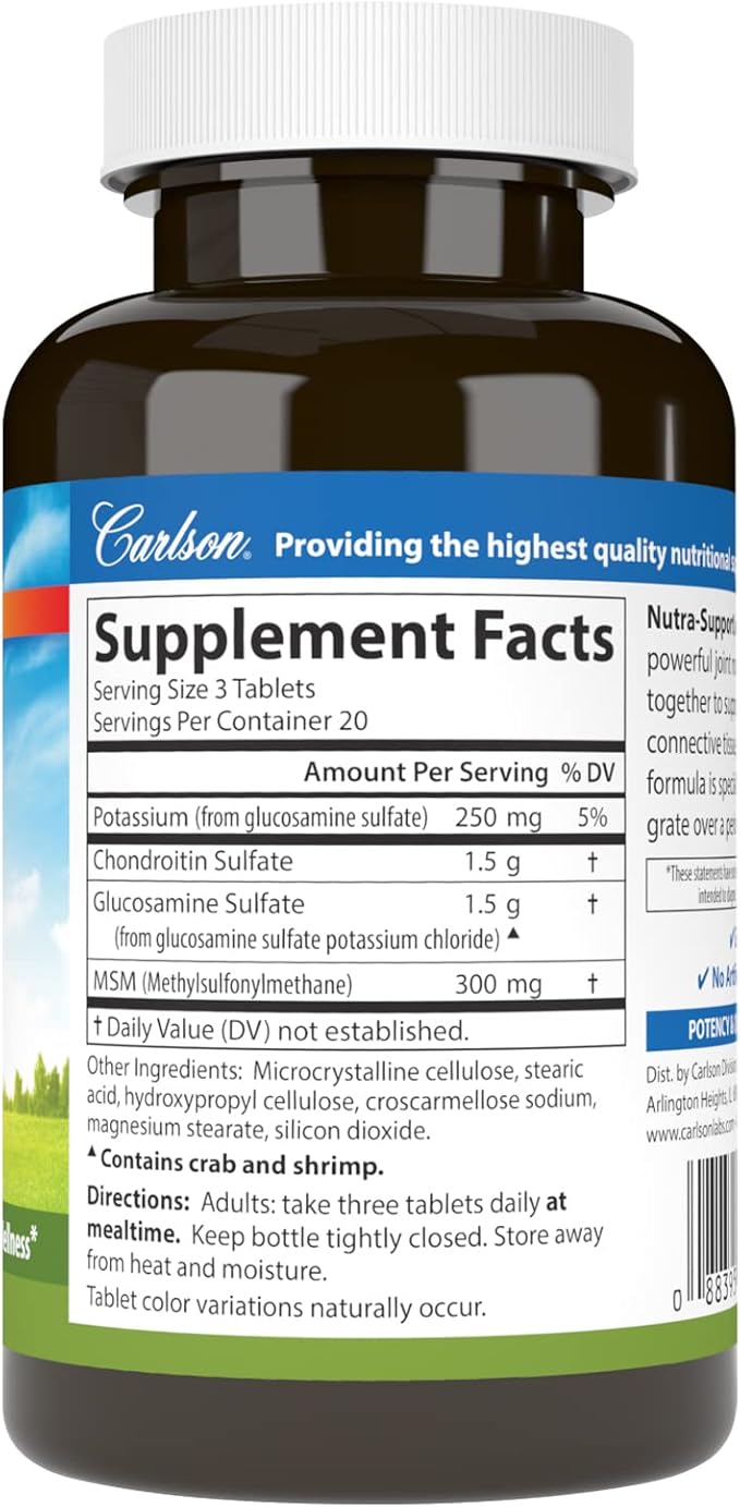 Carlson - Nutra-Support Joint, Glucosamine Chondroitin & MSM, Joint Function, Cartilage Support & Optimal Wellness, 60 tablets