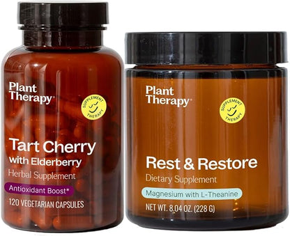 Plant Therapy Tart Cherry with Elderberry Herbal Supplement Capsules and Rest & Restore Magnesium Powder