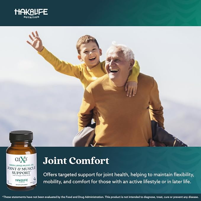 GLX3 Joint Support Extra Strength Omega-3 Supplement | Premium New Zealand Green Lipped Mussel Oil - Comfort, Flexibility, Muscle Recovery - ETA EPA DHA Omega 3 Capsules 2 Month