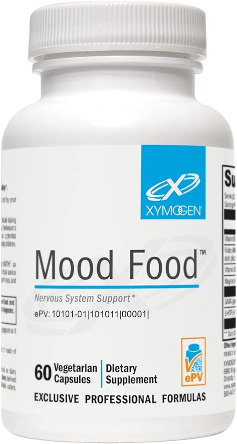 XYMOGEN Mood Food - Nervous System, Relaxation & Mood Support Supplement - Folate, B12, B6 with Magnesium, 5-HTP & GABA Supplement - Vegan & Non-GMO (60 Capsules)