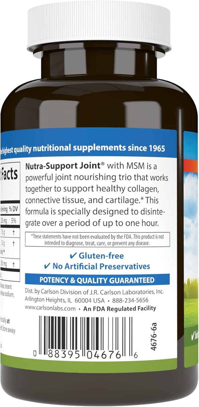 Carlson - Nutra-Support Joint, Glucosamine Chondroitin & MSM, Joint Function, Cartilage Support & Optimal Wellness, 60 tablets
