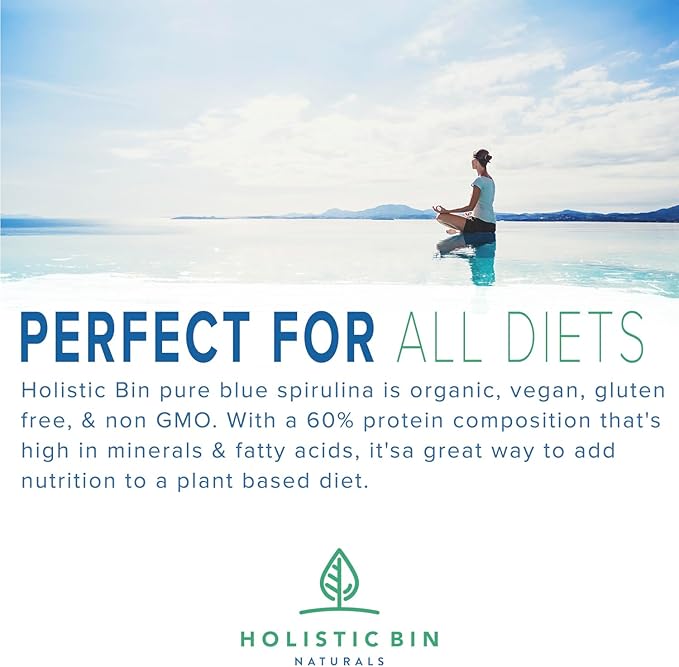 HOLISTIC BIN Blue Spirulina Powder - Organic Blue-Green Algae Supplement, Rich Source of Vegan Protein, Vitamins, & Phytonutrients, Ideal for Smoothies, Baked Goods, & Natural Food Coloring - 50 Grams