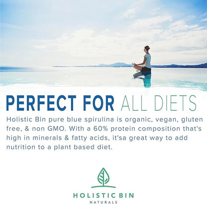 HOLISTIC BIN Blue Spirulina Powder - Organic Blue-Green Algae Supplement, Rich Source of Vegan Protein, Vitamins, & Phytonutrients, Ideal for Smoothies, Baked Goods, & Natural Food Coloring - 50 Grams