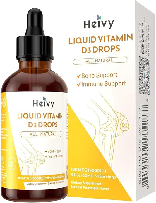 Liquid Vitamin D3 4000 IU (100 mcg), Liquid Vitamin D Supplement, Support Bone & Muscle Health, Pineapple Flavor Vegan VIT D3 Drops, 60 Servings 2 fl oz (60ml)