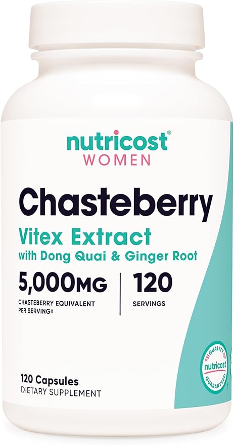 Nutricost Chasteberry Supplement for Women 120 Capsules, 5000mg Equivalent Per Serving (from 500mg of 10:1 Extract), with Dong Quai & Ginger Root Extract, Vegetarian, Gluten Free & Non-GMO