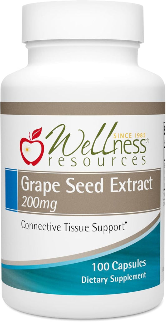 Wellness Resources Grape Seed Extract Supplement, Highest Potency 95% OPC, Supports Collagen Integrity, Vein Health, and Immunity (100 Capsules, 200mg per Capsule)