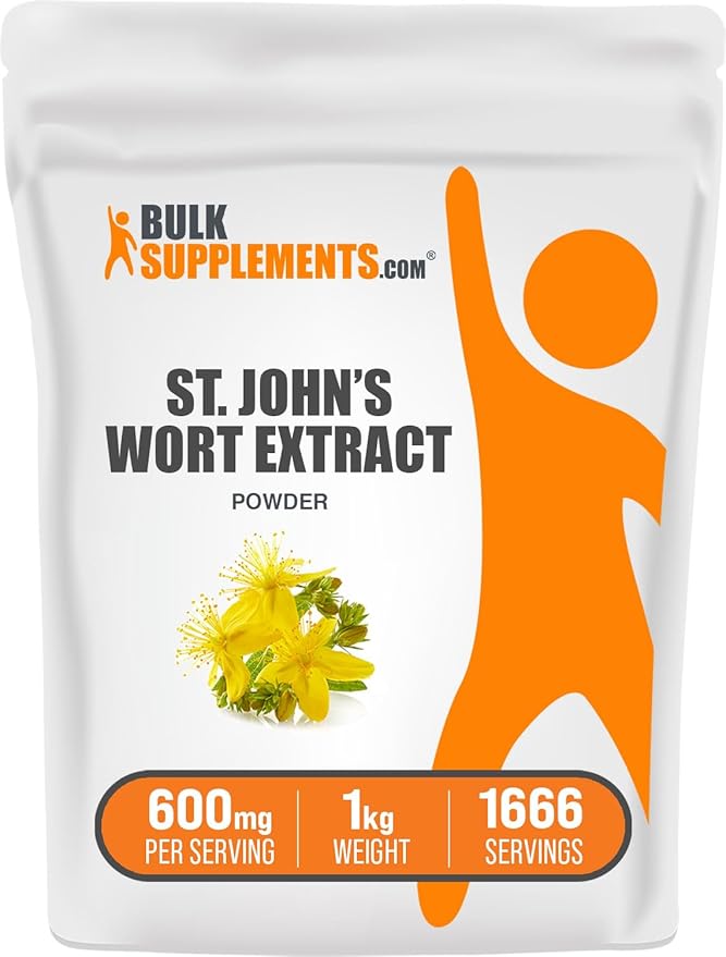 BulkSupplements.com St. John's Wort Extract - St. Johns Wort Supplement, Herbal Supplement for Mood - Vegan & Gluten Free, 600mg per Serving, 1kg (2.2 lbs) (Pack of 1)