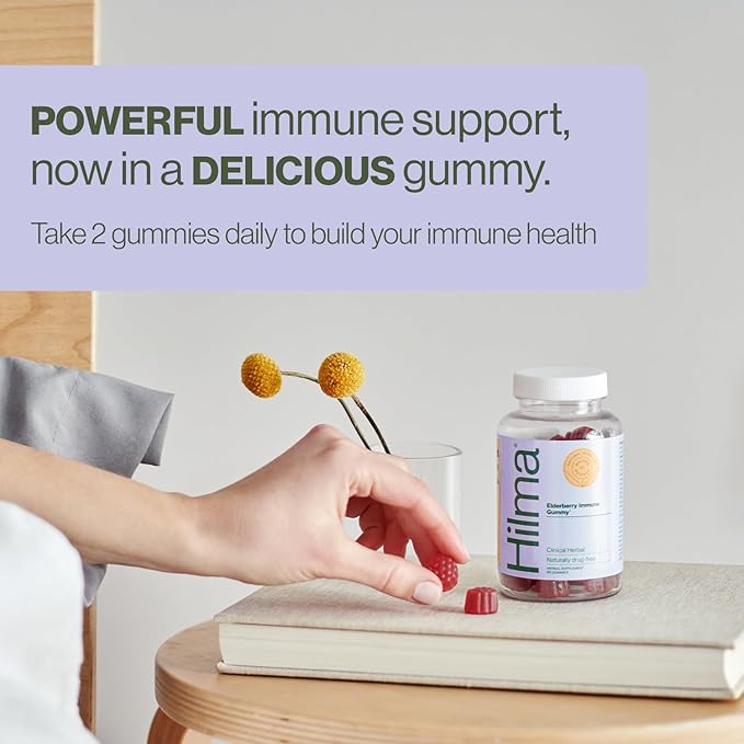 Hilma Elderberry Gummies Formulated with Vitamin C & Zinc, Natural, Vegan, Clinically Proven Ingredients, Immune Support Supplement Plus Antioxidants,Natural Berry Flavor (60 Gummies)