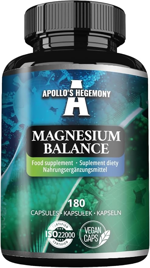 Magnesium Balance - 180 Vegan Capsules - 281.5 mg Highly Absorbable Magnesium Per Serving - Enhanced with Active Vitamin B6-2 Months Supply - Promoting Vitality & Wellness - by Apollo's Hegemony
