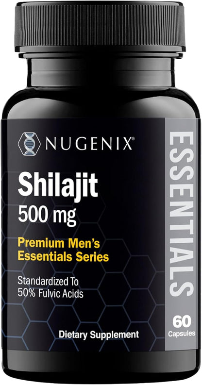 Nugenix Essentials Shilajit Capsules Supplement - 500mg, Standardized to 50% Fulvic Acids, Himalayan, Pure Shilajit for Men, 60 Capsules